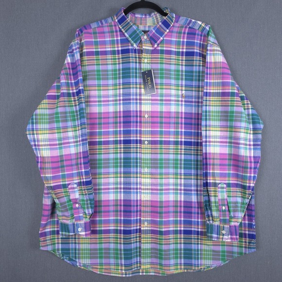 Polo Ralph Lauren Oxford Shirt Mens 4XLT Colorful Plaid Long Sleeve Button New